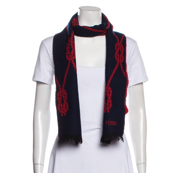 Fendi Navy & Red Reversible Nautical Knot Scarf | EUC - Picture 2 of 9